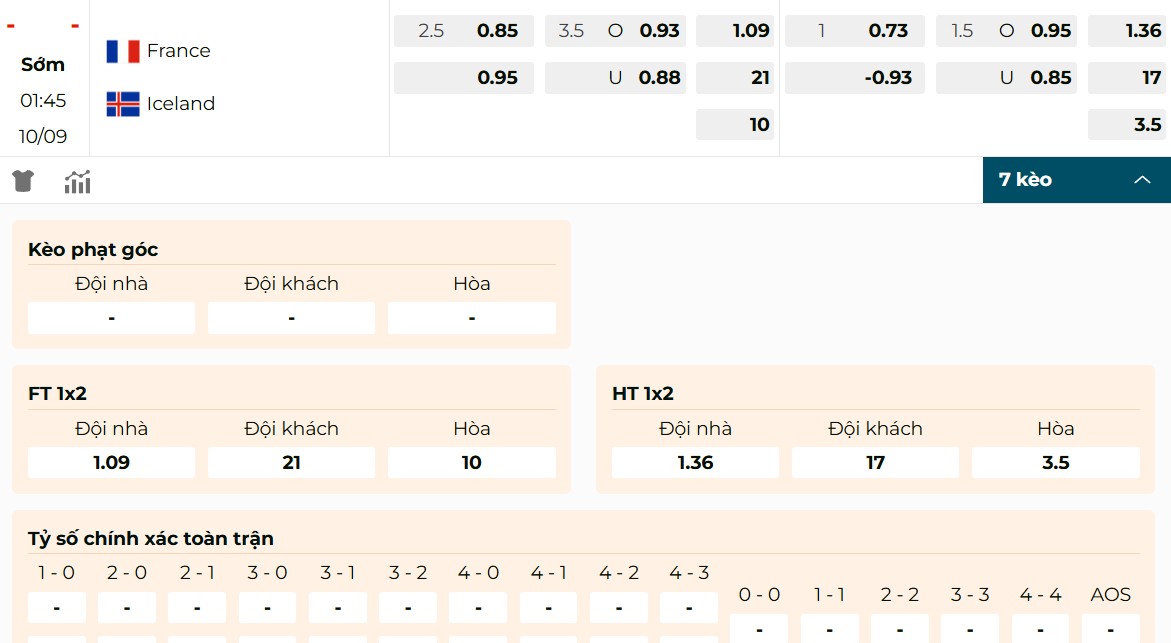 Soi Kèo Pháp Vs Iceland 01h45 10/09 - Vòng Loại World Cup 2026 1 So sánh tỷ lệ kèo Pháp vs Iceland hôm nay